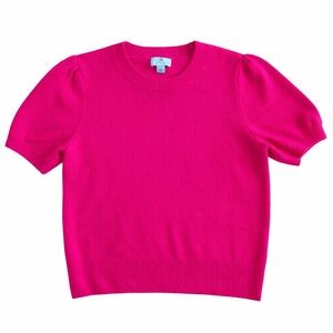 CeCe Fuchsia Puff Sleeve Knit Sweater Short Sleeve Top Preppy Casual Work Wear L
